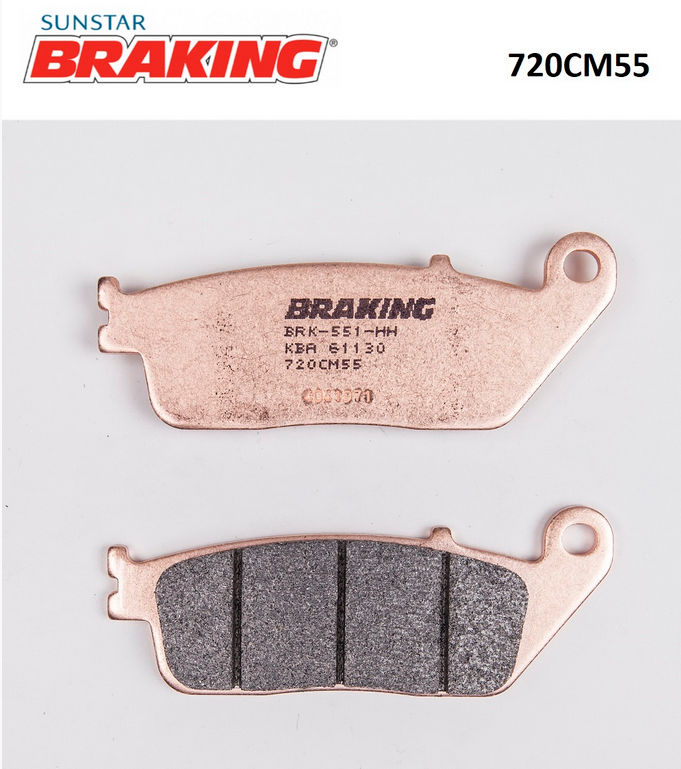 FORZA 250  CBR 250 R   DAELIM S3 250    CB 500 F    CBR 500 R   CB 650 F   CBR 650 F   INTEGRA 750    NC S 750  NC X 750   KYMCO  XCITING 250    DOWNTOWN 300    SUZUKI INTRUDER VL CT  1500  BRAKING 720CM55 SİNTERLİ ÖN FREN BALATASI