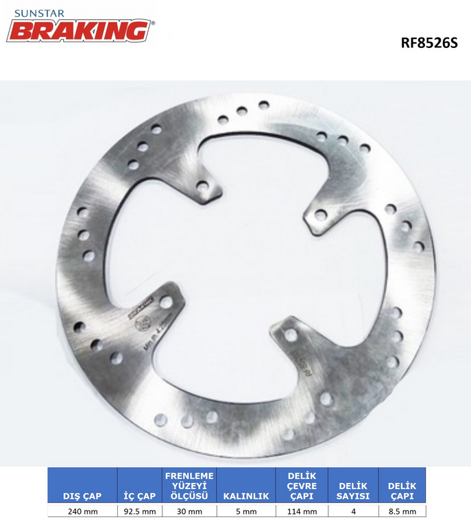 XMAX 250    XCITY 250   (BRAKING RF8526S) YUVARLAK ARKA FREN DİSKİ (4 DELİKLİ) 