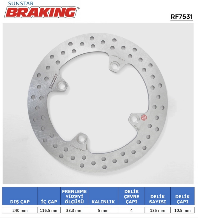 XADV 750 (2017-2025) (BRAKING RF7531) YUVARLAK (ARKA) FREN DİSKİ
