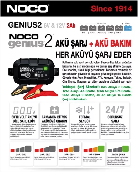 NOCO GENİUS 2X2 16/12V 2 AMPER AKÜ ŞARJ BAKIM CİHAZI